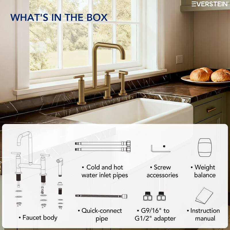 2-Handle Deck Mount Kitchen Faucet 2-Hole Bridge Kitchen Faucet with Side Sprayer