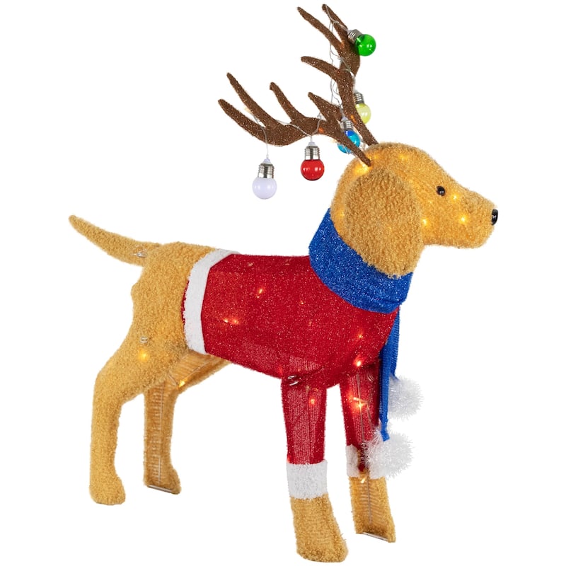 36.5" LED Dog Wearing Antlers Christmas Outdoor Yard Decoration - Brown