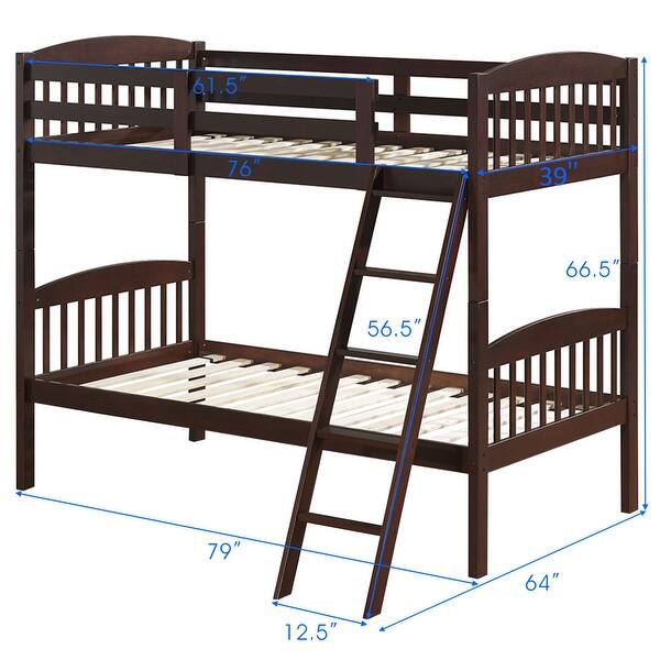 Costway Wood Solid Hardwood Twin Bunk Beds Detachable Safety Rail