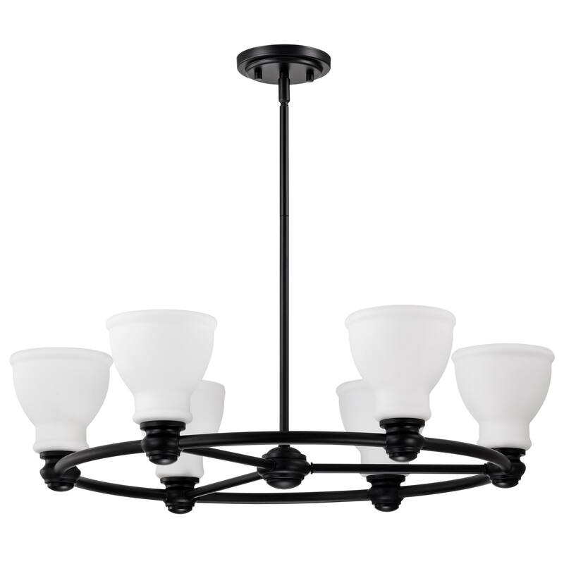 Russel 6 Light Chandelier Matte Black with Satin White Glass - Matte Black