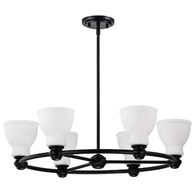 Russel 6 Light Chandelier Matte Black with Satin White Glass