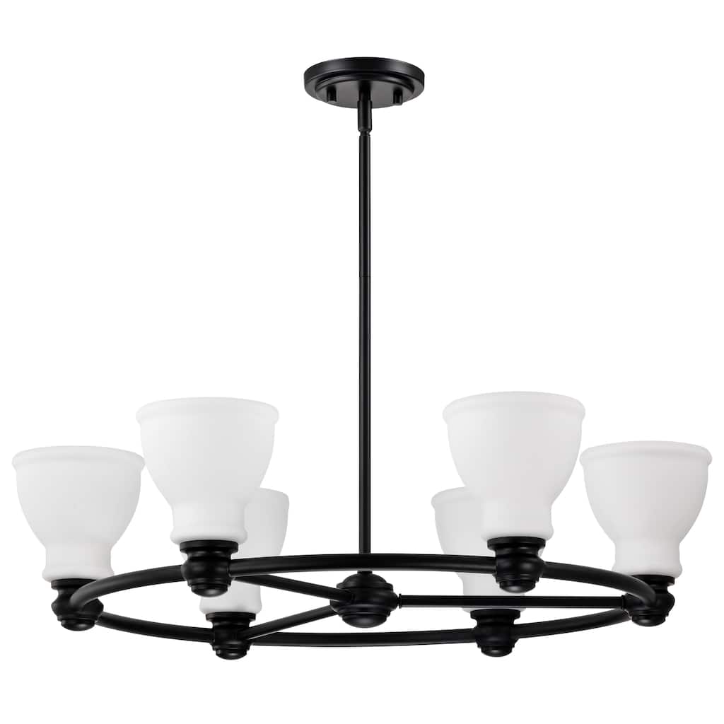 Russel 6 Light Chandelier Matte Black with Satin White Glass