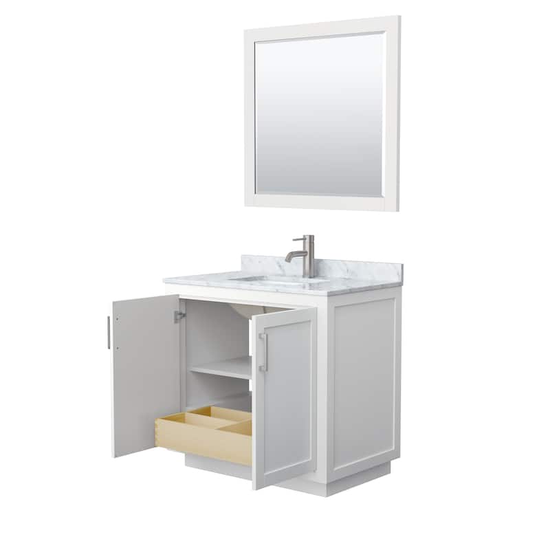 Miranda Single Vanity Set, White Carrara Marble Top, 34-Inch Mirror