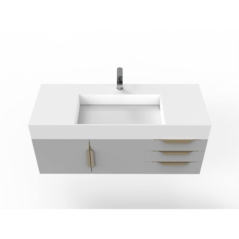 Amazon 48" Wall Mounted Bathroom Vanity Set with White Solid Surface Top