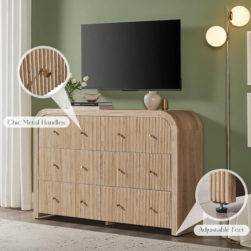 Modern Fluted 6 Drawers Dresser, Wood Chest of Drawers for Bedroom