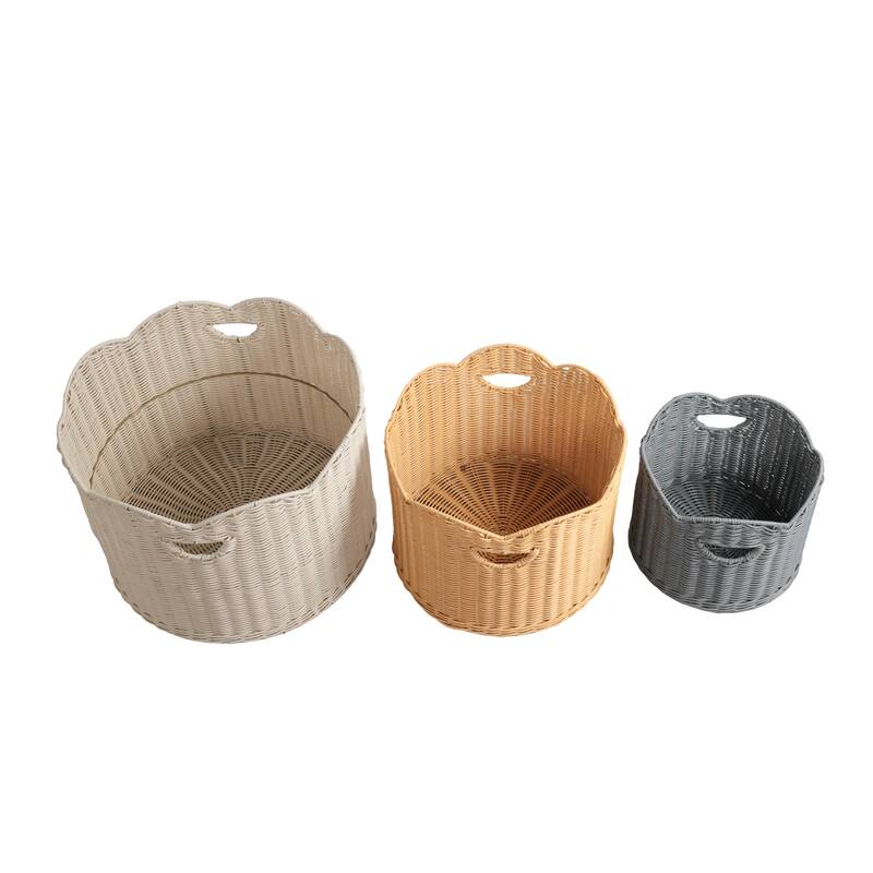 Maris Resin/Metal Scalloped Edge Nesting Storage Baskets, Handles (Set of 3)