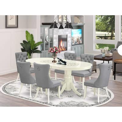 Modern 7 Piece Dining Set - Oval Table with 6 Linen White Chairs