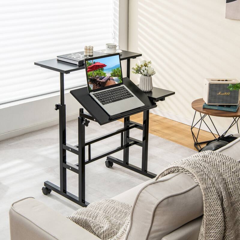 Costway Mobile Stand up Desk Adjustable Computer Desk Tilting - See Details