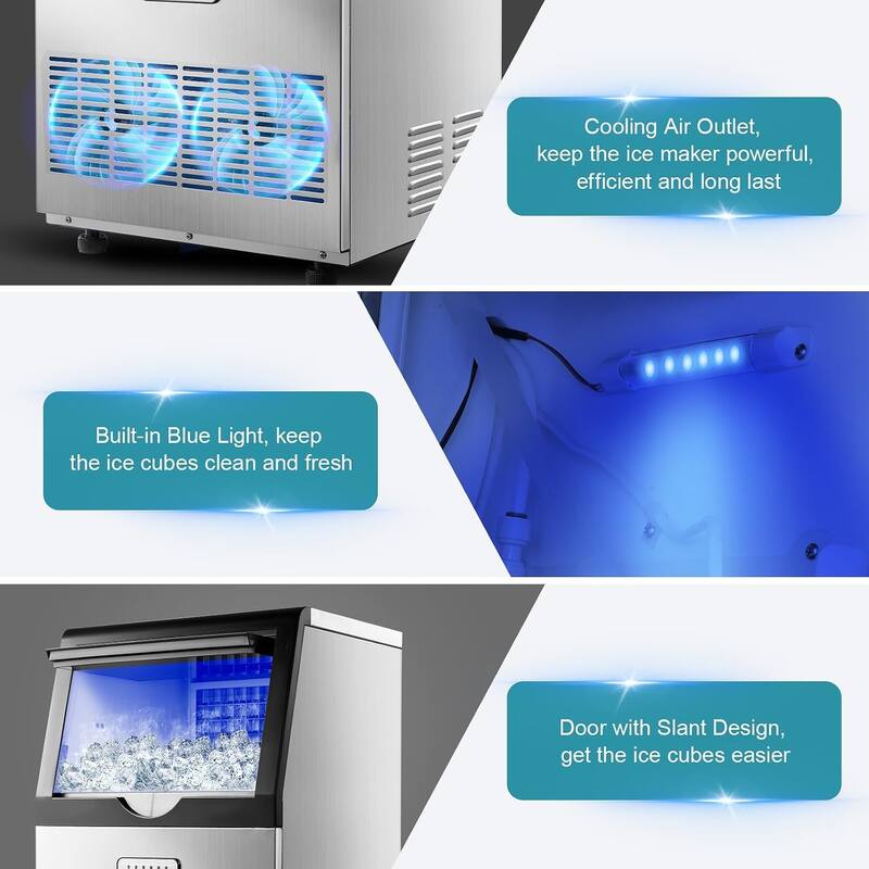 Commercial Ice Maker 100lbs/24H Ice Maker Machine Auto Self-Cleaning Digital Display Freestanding Ice Machine