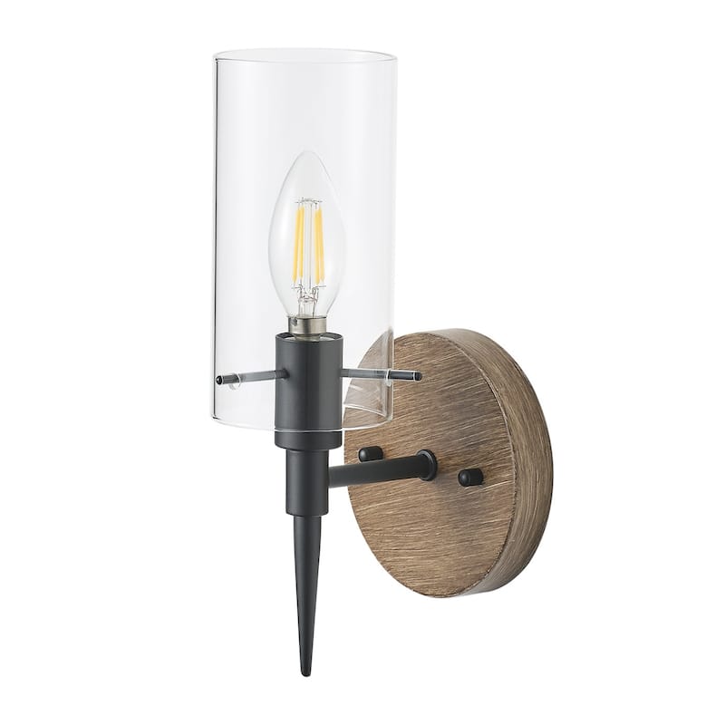 Farmhouse Matte Black 1-Light Candle Wall Sconce with Cylinder Glass Shades
