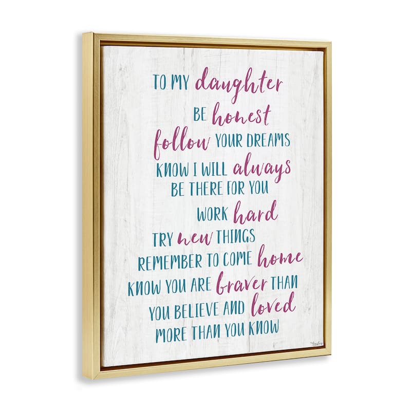 Stupell To My Daughter Positive Parent Framed Floater Canvas Wall Art Design By Gigi Louise
