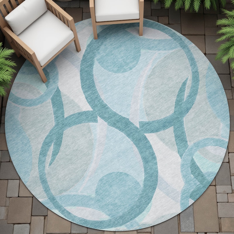 Machine Washable Indoor/Outdoor Contemporary Deco Chantille Rug - Teal - 8' x 8'