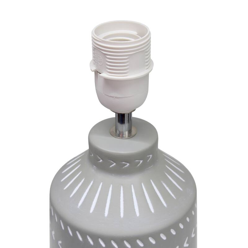 Tribal Style Hand Painted Ceramic Table Lamp with Drum Shade - 17" - Gray