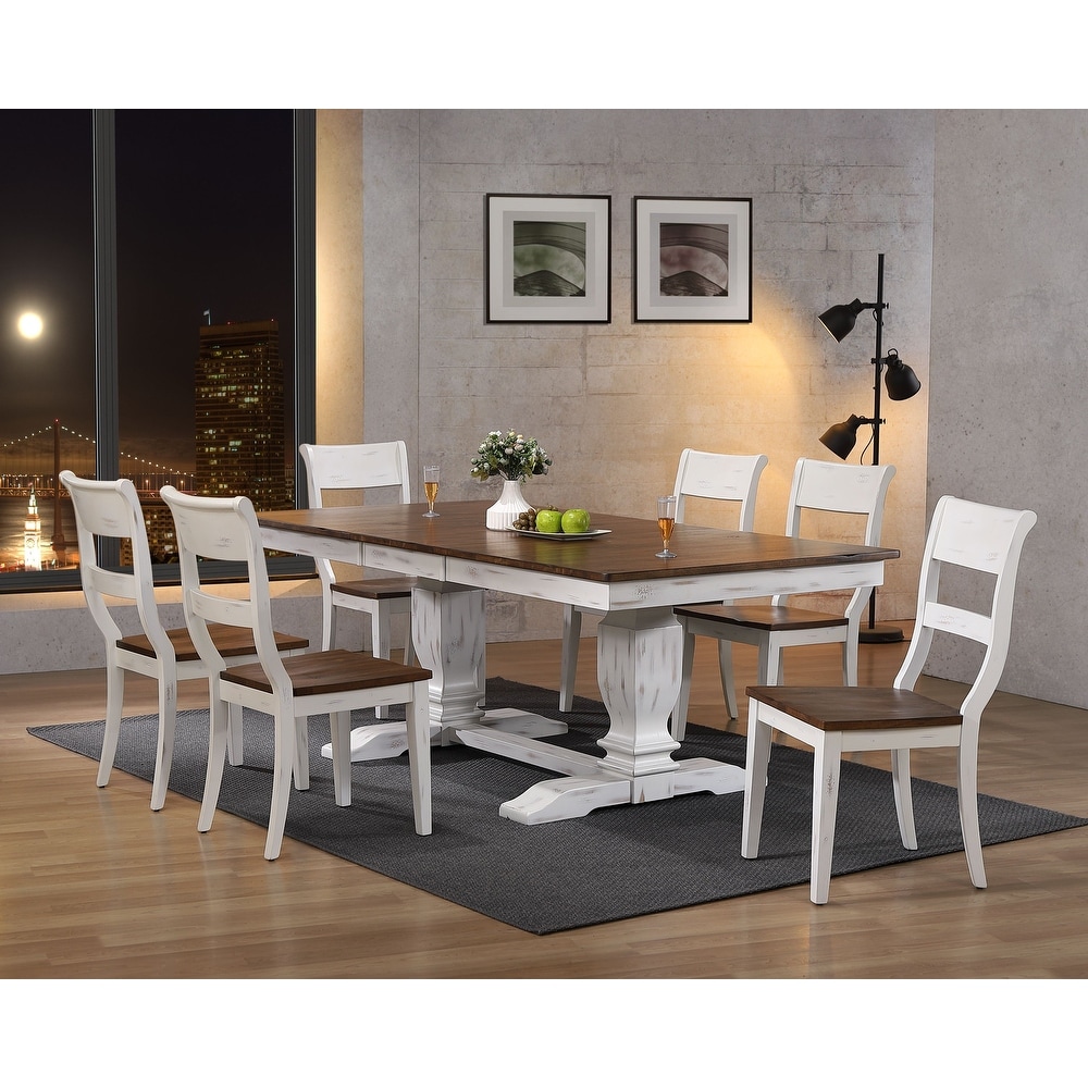 Iconic Furniture Companyiconic Furniture 42 X64 X82 Double Pedestal Transitional Distressed Cocoa Brown Cotton White Dining Side Chair 7 Piece Set Antique White Dailymail