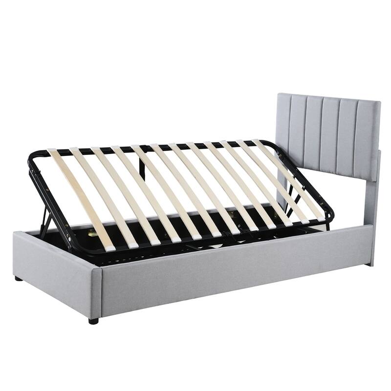 Twin Size Upholstered Platform Bed with Hydraulic Storage System