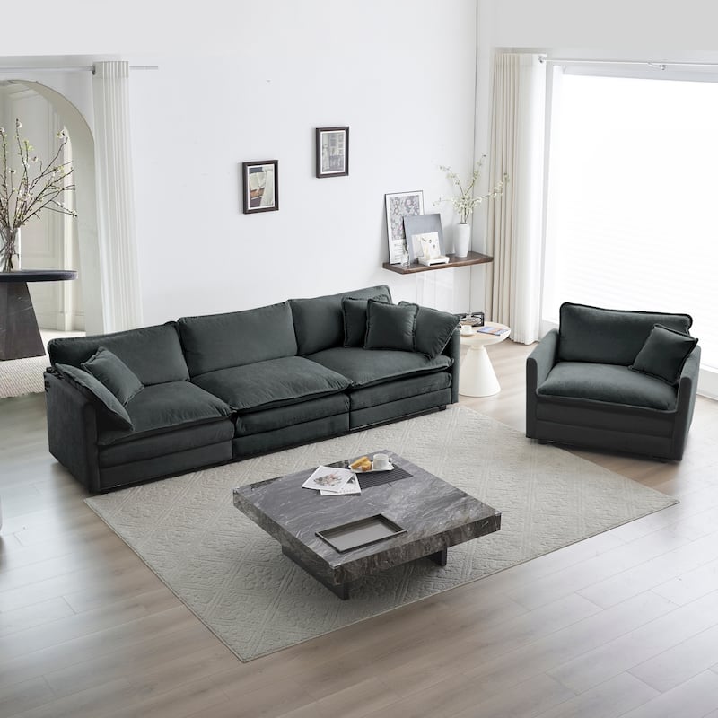 2 Piece Modern Deep Seat Oversize Sofa Couch Set(3 Seat+1 Seat) - Grey