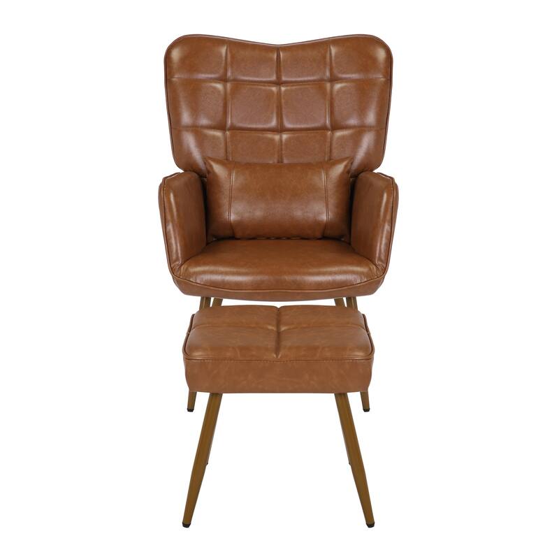 Maypex Upholstered Wing back Chair with Ottoman and Toss Pillow