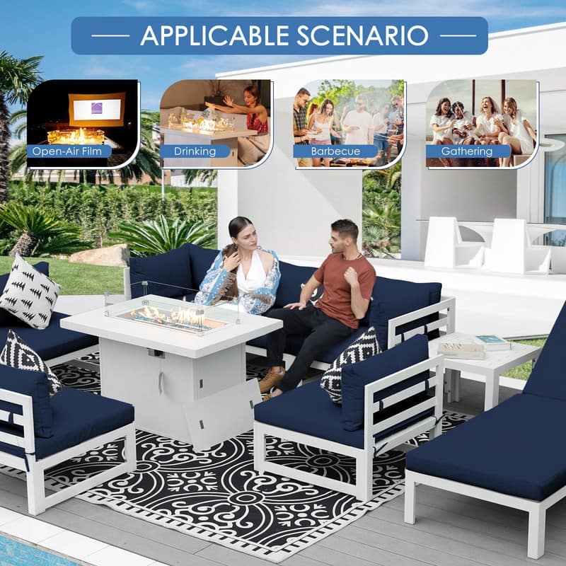 FINCATI 11-piece Oversized Patio Aluminum Sectional Deep Seating Conversation Sofa Set with Lounge Chaises