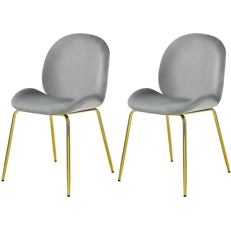 Set of 2 Velvet Accent Chairs with Gold Metal Legs - 19" x 21.5" x 34" (L x W x H) - Grey