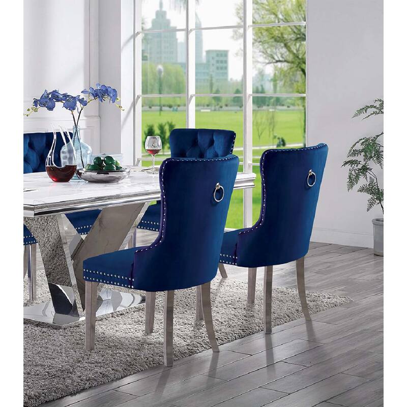 Contemporary Blue Color Flannelette 2pcs Side Chairs