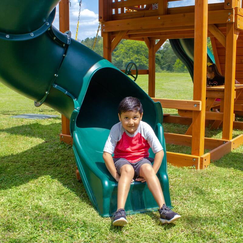 Gorilla Playsets Great Skye II Wood Swing Set with 3 Swing Set Slides