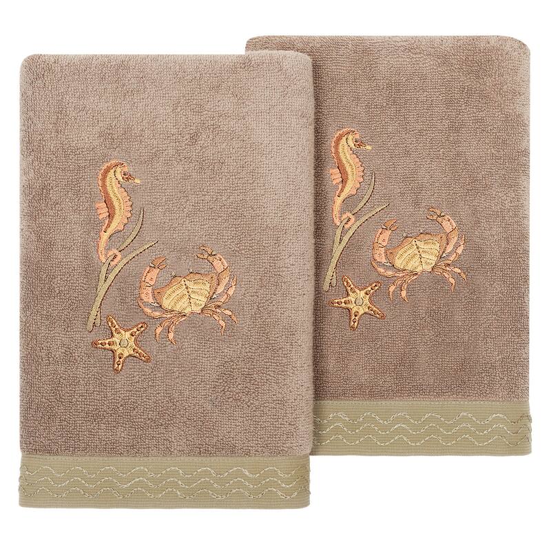 Authentic Hotel and Spa Turkish Cotton Aaron 2PC Embellished Hand Towel Set - Cocoa