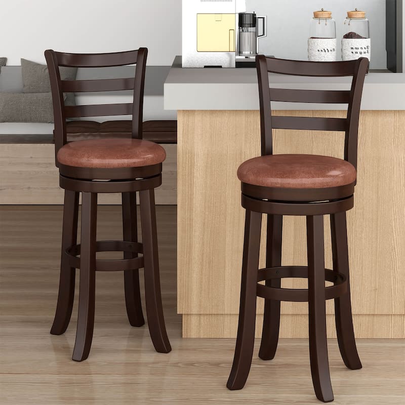 Costway 30” Bar Height Swivel Barstools Set of 2/4 with Back, Faux - Cappuccino