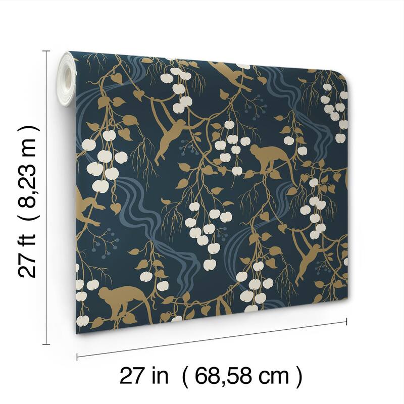 A-Street Prints Linden Navy Jungle Canopy Wallpaper