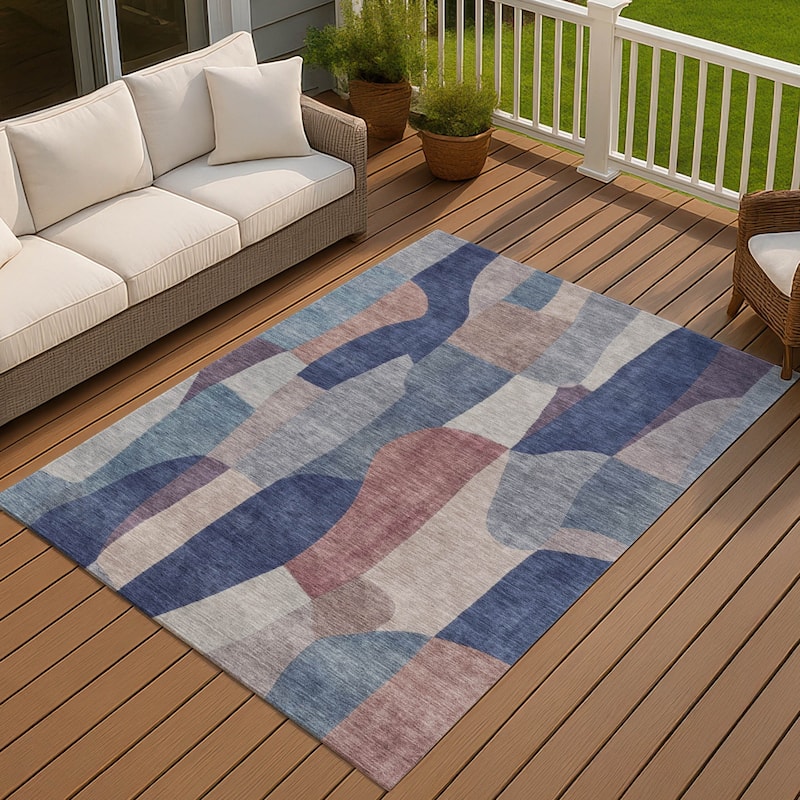 Machine Washable Indoor/ Outdoor Contemporary Layers Chantille Rug - Blue - 8' x 10'