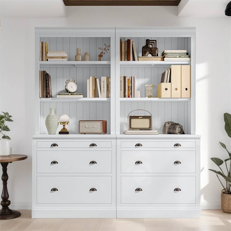 83.4"Tall Bookshelf Suite with LED Lighting, Drawers, 2-Piece