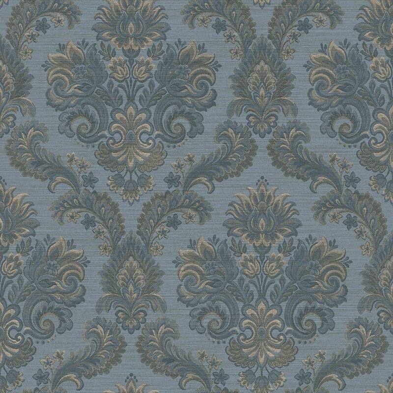 Galerie Wallcoverings Ornamenta Collection Floral Damask Matte Finish Vinyl on Non-woven Wallpaper Roll - 33-feet long x 21-inches wide - Blue