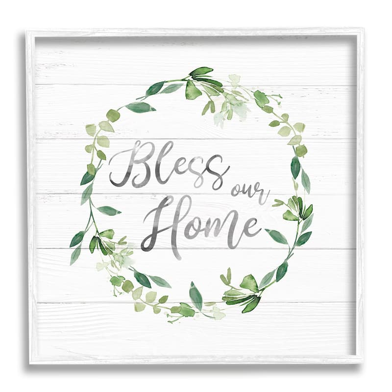 Stupell Bless Our Home Farmhouse Leaves Wreath Calligraphy Framed Wall Art, Design by Carol Robinson