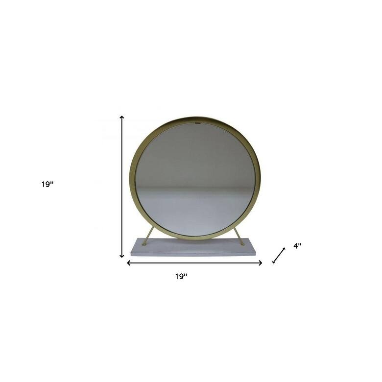HomeRoots 19" Brass Round Metal Framed Freestanding Mirror - 19' X '19' X '4