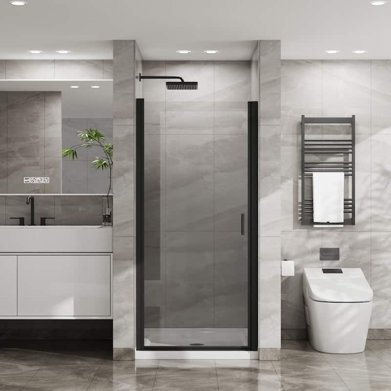 Versatile Pivot Shower Door Combo with Advanced Shower Base for Enhanced Bath Experience - Black White