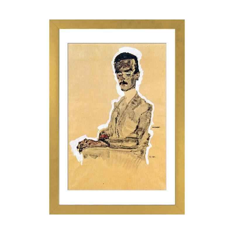 iCanvas "Portrait of Eduard Kosmack, Seated" by Egon Schiele - Gold - 32x24x1