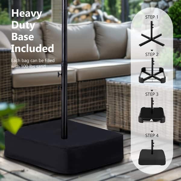 dimension image slide 9 of 15, MAISON ARTS 15-foot Rectangular Crank Double-sided Outdoor Market Umbrella Solar LED Lighted Patio Umbrella with Base Included