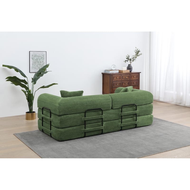 Convertible Sleeper Sofa Bed Corduroy Folding with Cylindrical Pillow Living Room