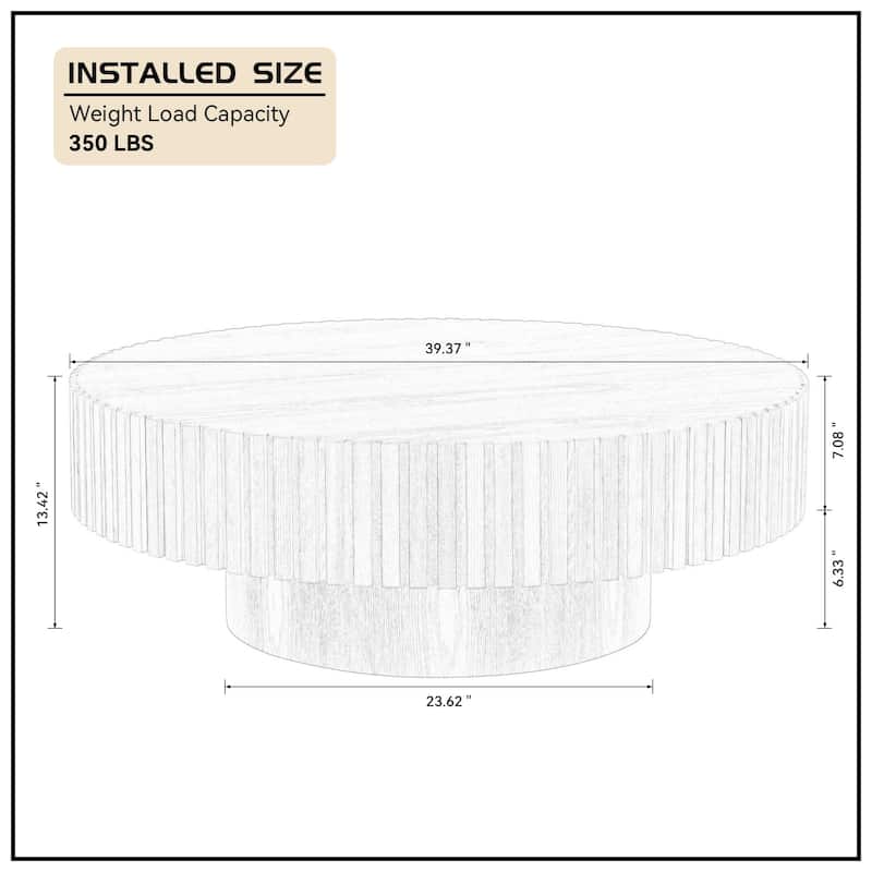 Modern Natural Black Round Coffee Table with Sturdy Pedestal No Assembled