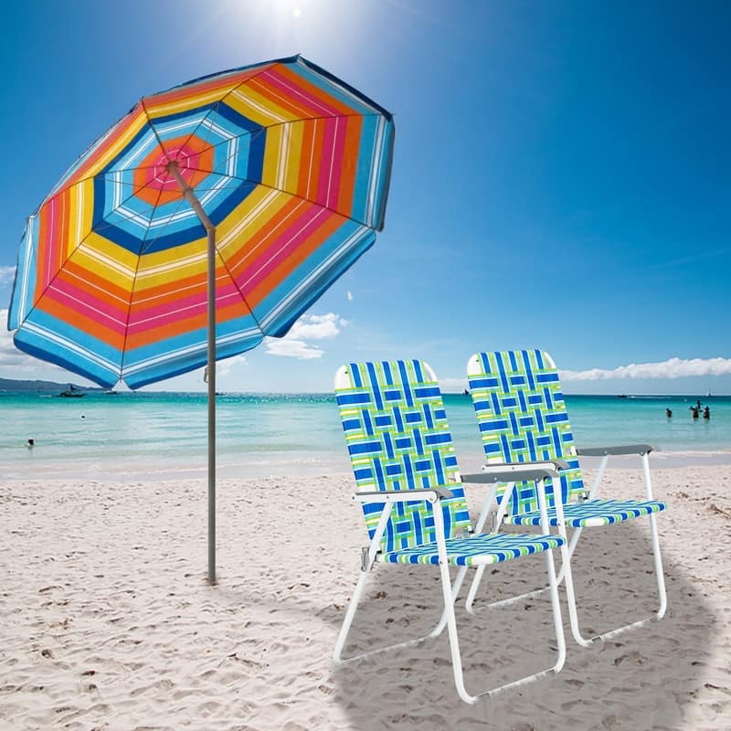 2 pcs Steel Tube Folding Beach Chair Bearing 120kg