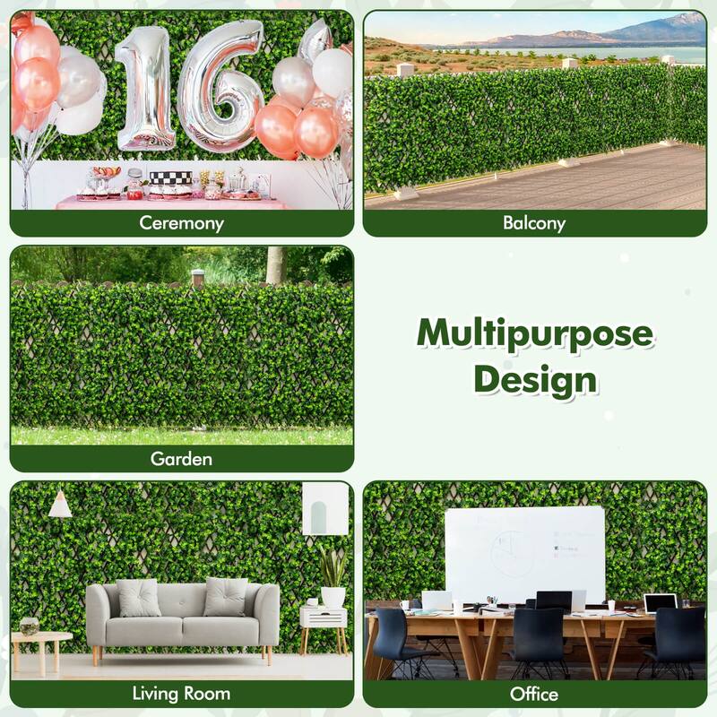 Gymax 2PCS Expandable Fence Privacy Screen Decorative Faux Eucalyptus