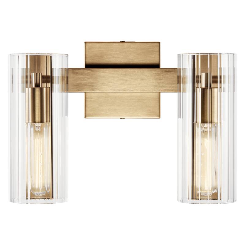 Jemsa 13.75 in. 2-Light Bathroom Vanity Light with Clear Fluted Glass