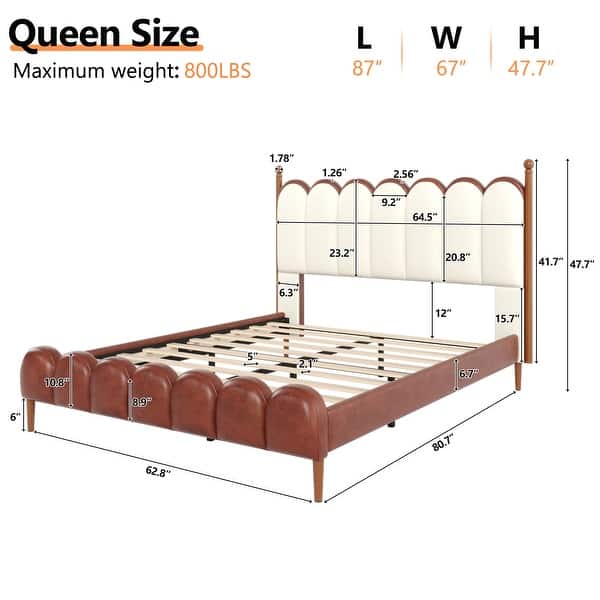 dimension image slide 1 of 4, Christopher Knight Home - Leather Upholstered Bed with Headboard & Footboard, Solid Wood Slats & Legs, No Box Spring Needed