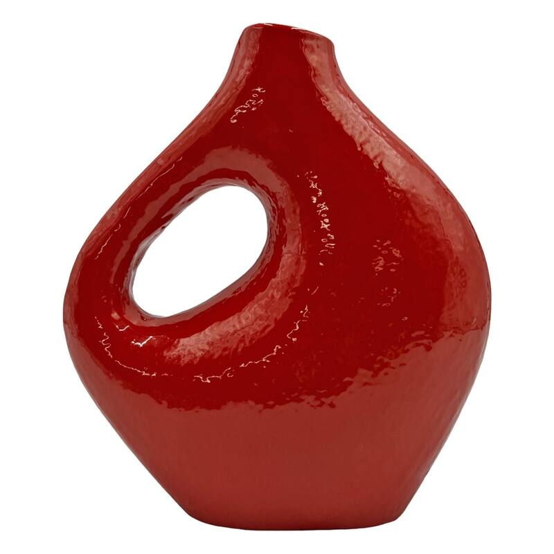7.5 Inch Tall Decorative Handmade Aluminum Jug Flower Vase - Red