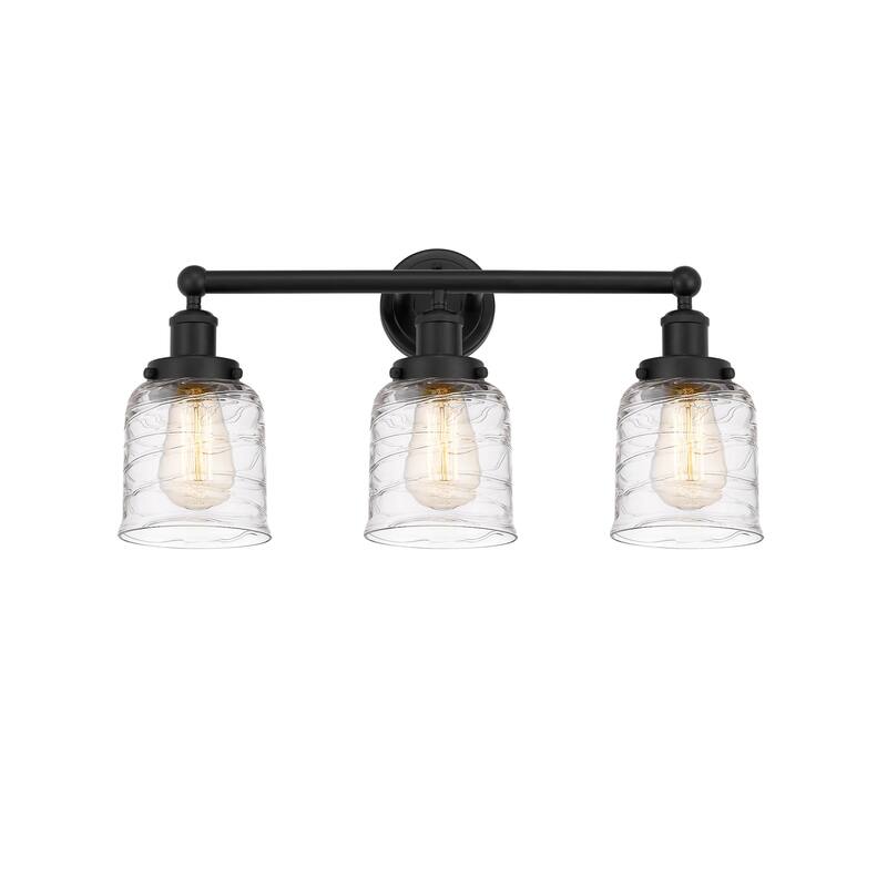 Innovations Lighting 616-3W-10-25 Bell Vanity Bell 3 Light 25" Wide - Matte Black / Clear Deco Swirl