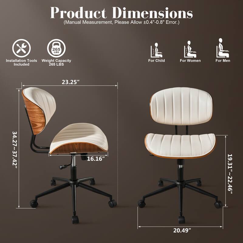 HOOOWOOO Modern Ergonomic Adjustable PU Curved Office Chair