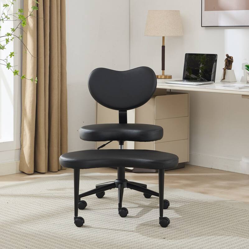 Roomfitters Meditation Chair Plus, Cross-Legged Desk Chair with Wheels and Adjustable Stool, Criss Cross Office Chair - Black