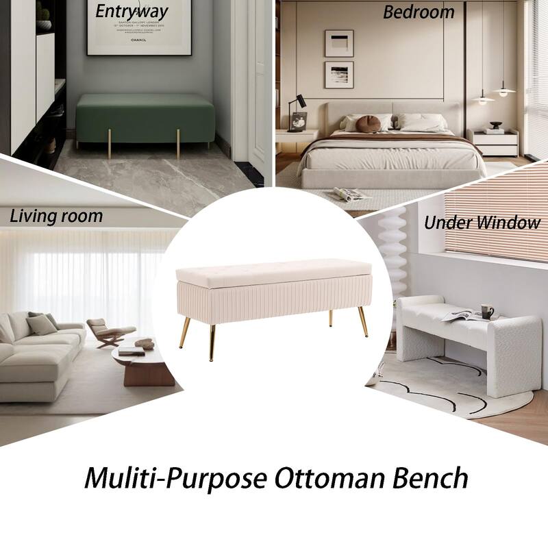 Velvet Storage Bench for Bedroom,End of Bed Bench for King Size Bed, Modern Upholstered Long Ottoman Bench for Entryway