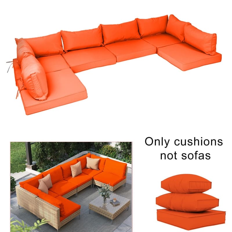 14 Pcs Outdoor Furniture Replacement Cushions Fits 6-seat Sectional Rattan Conversation Set (Only cushions+covers, no sofa.)