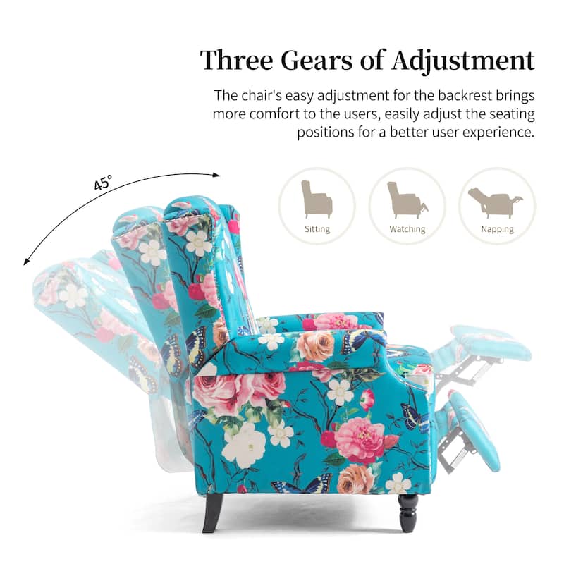 UIXE Roderich Farmhouse Floral Print Push Back Recliner Chair