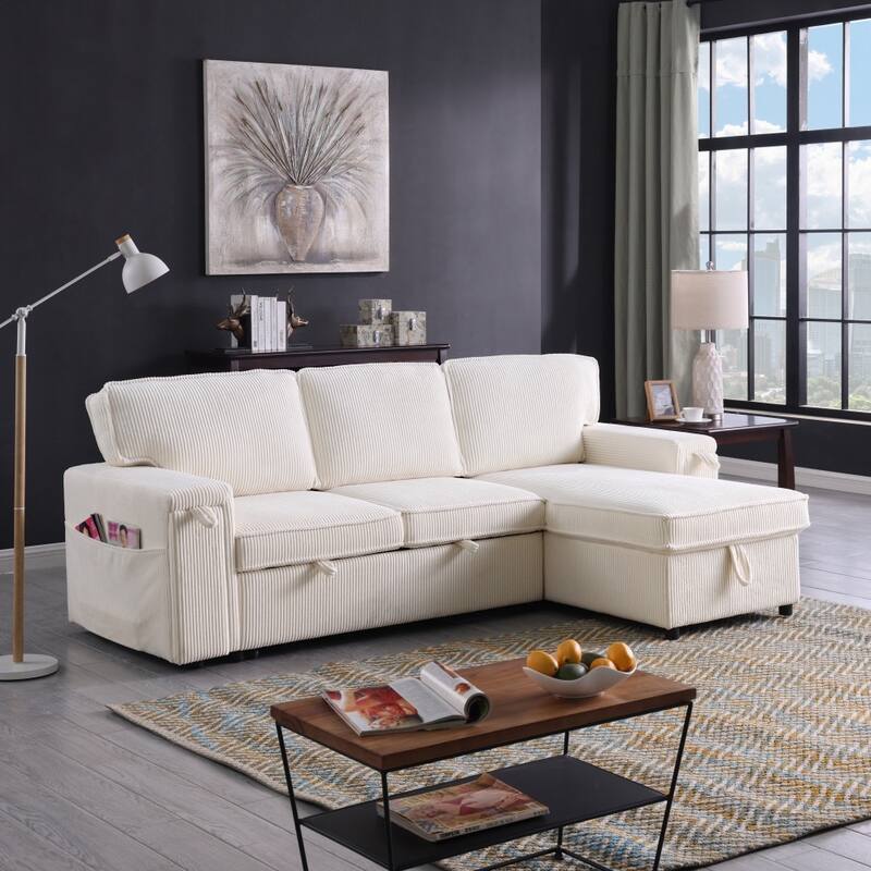 96" Victorian 3-Seat Upholstery Sleeper Sectional Sofa with Storage Space